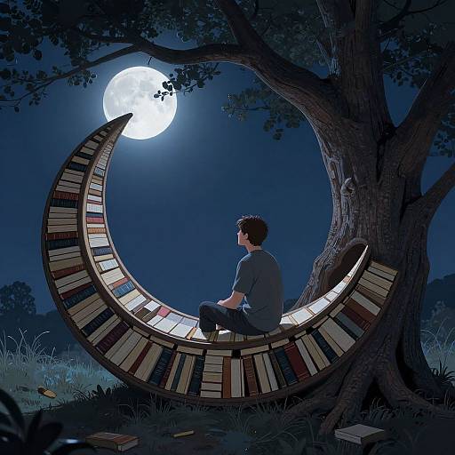 Contemplative Man in Mystical Moonlight