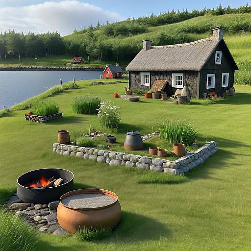 1500s Acadian Family Near Volcanic Shore