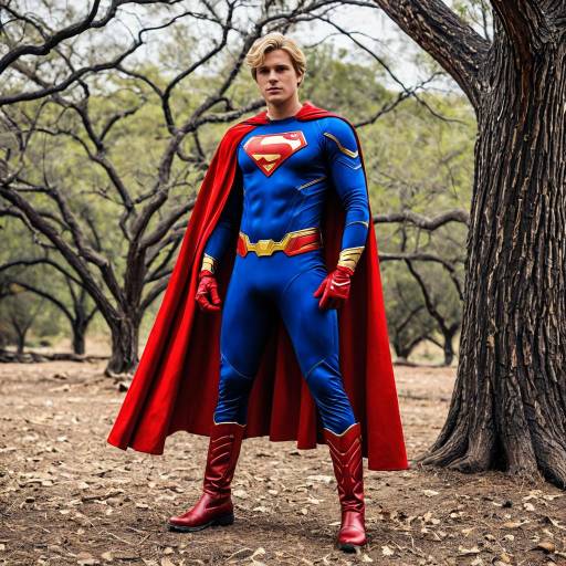 Young Man in Homelander Style Superhero Costume Outdoors