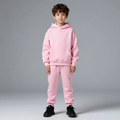 Boy in Pink Hoodie and Sneakers