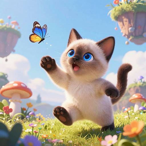 Playful Siamese Kitten in Fantasy Garden