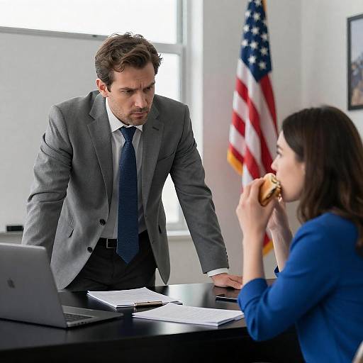 Serious Man Leaning Over Office Desk