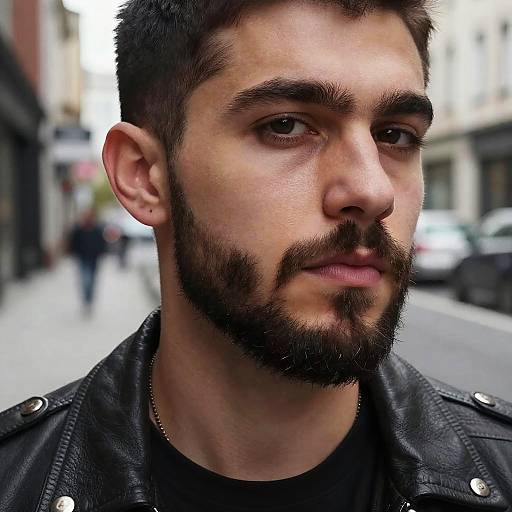 Close-Up Buzzed Beard Urban Portrait