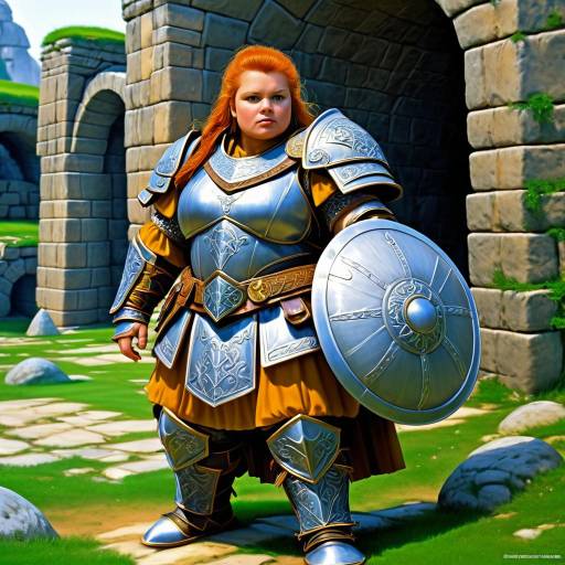 Female Knight in Silver Armor with Shield