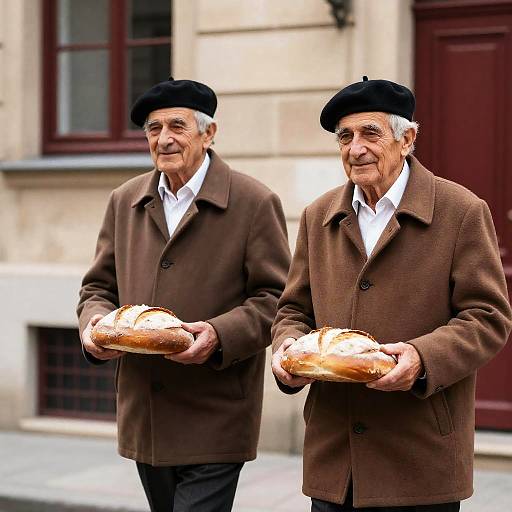 Elderly Men with Bread in Stone Setting