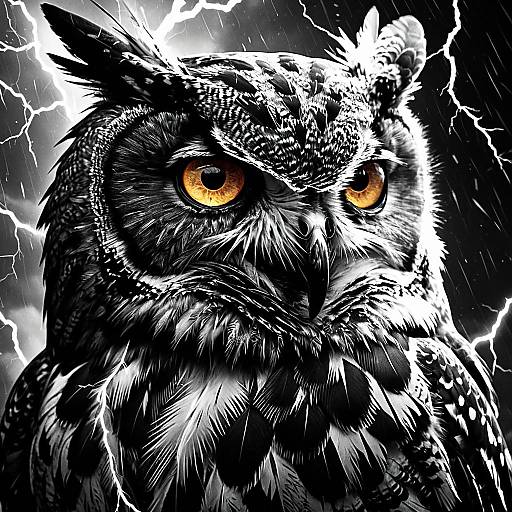 Hyperrealistic Fractured Owl with Lightning Eye