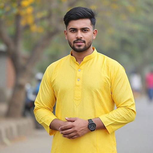Yellow Kurta Haldi Groom Portrait