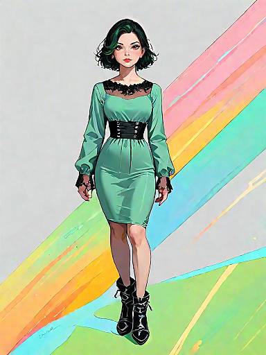 Chic Woman in Olive Green Dress