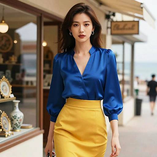 Stylish Woman in Vintage Seaside Boutique