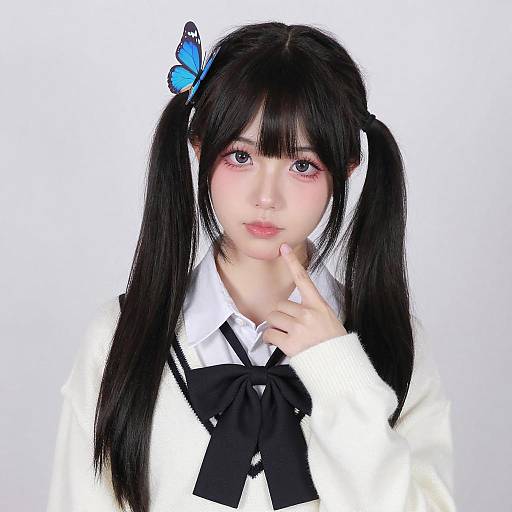 Anime Cosplayer with Twin-Tails and Bow