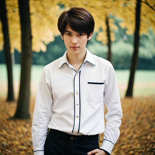 Young Man in Fitted White Shirt in Autumn Park