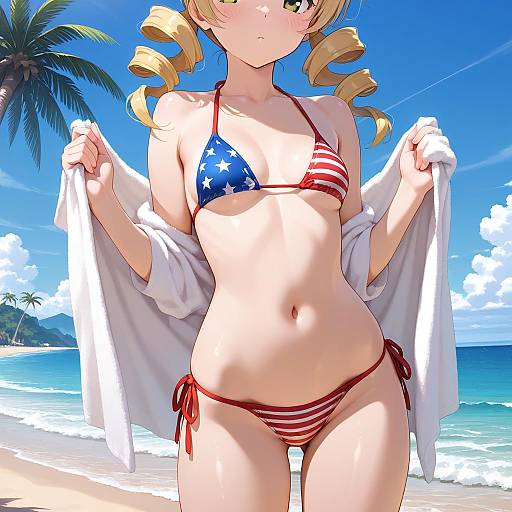 Anime Girl in American Flag Bikini