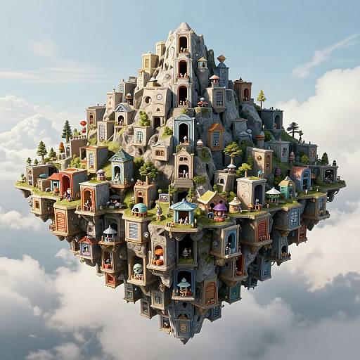 Floating Door Mountain with Alien Civilizations