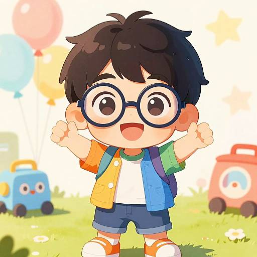 Happy Cartoon Kid with Big Glasses