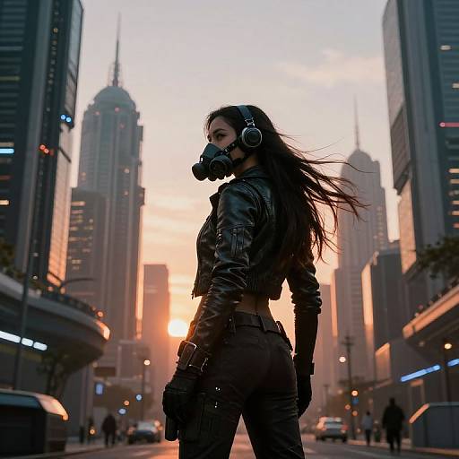 Cyberpunk Female Warrior at Sunset