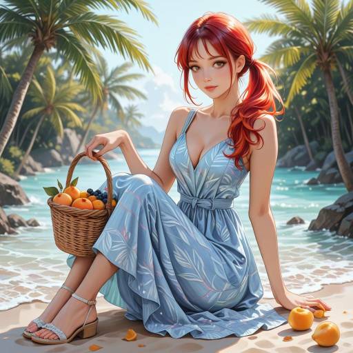 Vibrant Woman in Beach-Inspired Setting Vibrant Woman in Beach-Inspired Setting