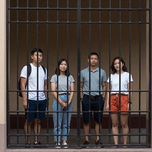 Candid Group Behind Wrought Iron Bars