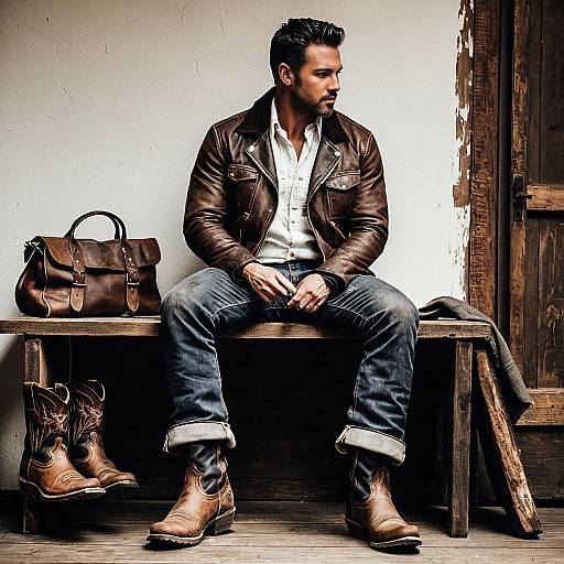 Rugged Cowboy Man in Rustic Setting