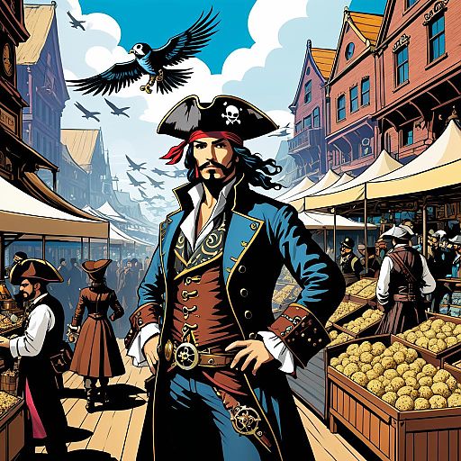 Sky Pirate in Steampunk Market Art Sky Pirate in Steampunk Market Art