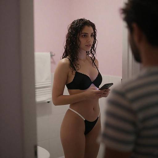 Intimate Moment in a Pink Bathroom