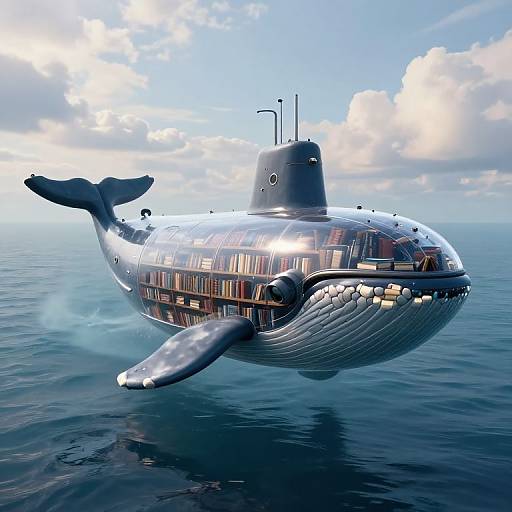 Whale Submarine Library Beneath Waves