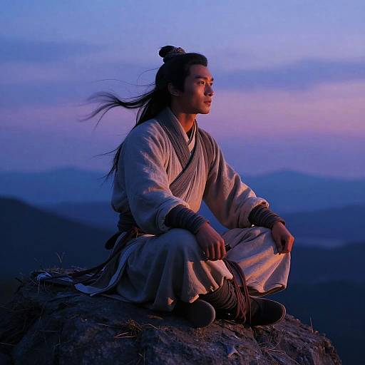 Nostalgic Wuxia Warrior at Dusk
