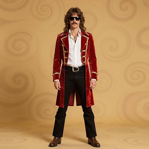 Male Rockstar in Vintage Red Velvet Jacket