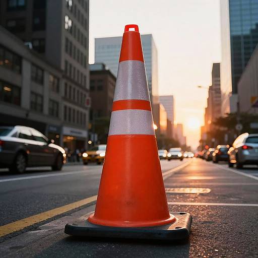 Giant Traffic Cone in Urban Sunset