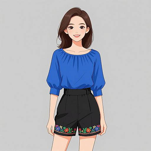 Chic Woman in Electric Blue Blouse