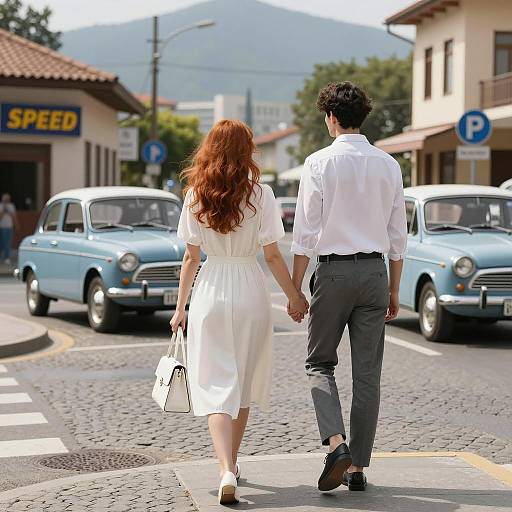 Romantic Stroll on Cobblestone Street