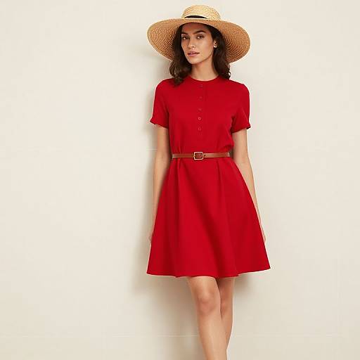 Woman in Red Dress with Straw Hat