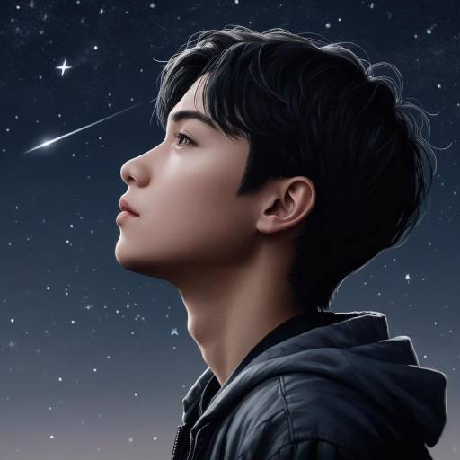 Young man gazing at shooting star