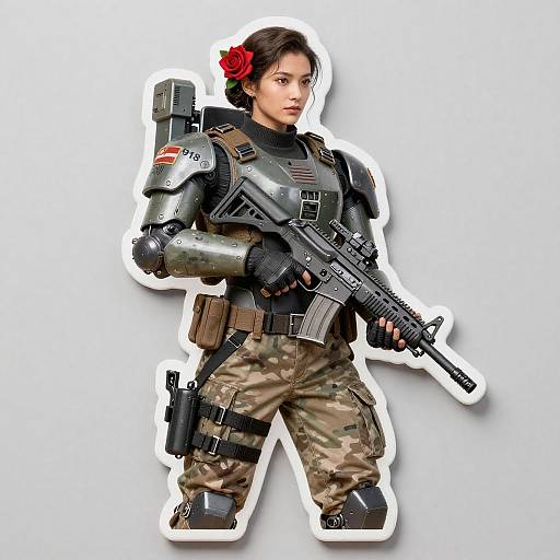 Female Exoskeleton Recon Scout with Rifle Sticker
