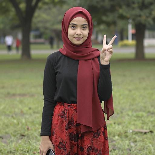 Young Woman in Red Hijab Outdoors
