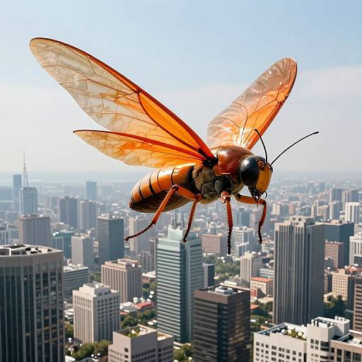 Colossal Insect Hovering Over Cityscape
