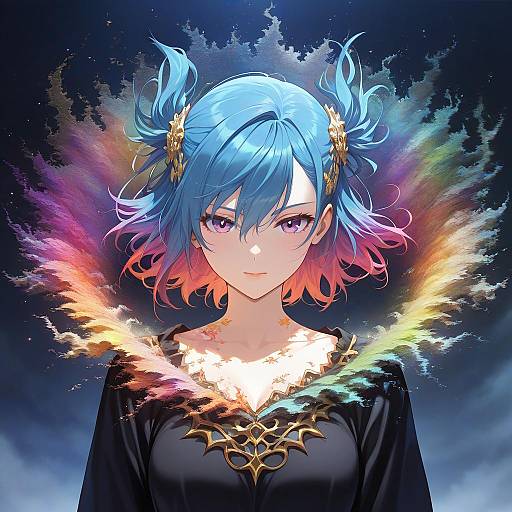 Anime Girl with Colorful Fractal Wings