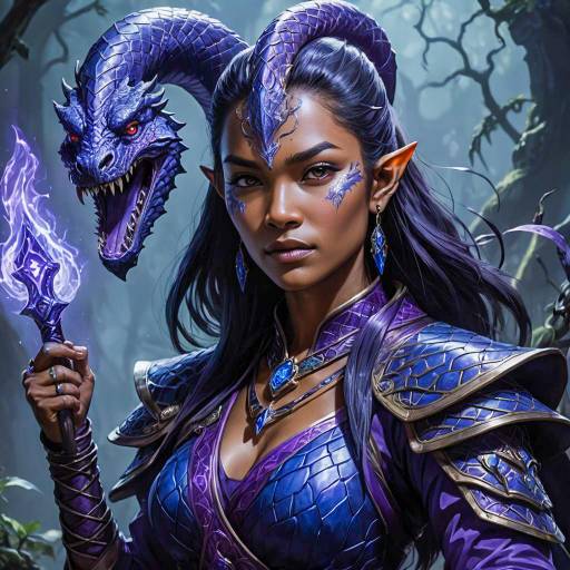 Fantasy Sorcerer Yuan-Ti Half-Snake Woman with Enchanted Axe