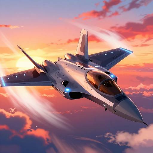 Anime Jet Fighter at Vibrant Sunset