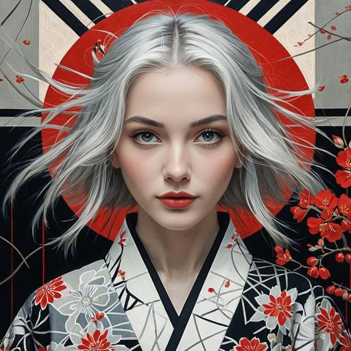 Surreal Portrait of Woman in Floral Kimono