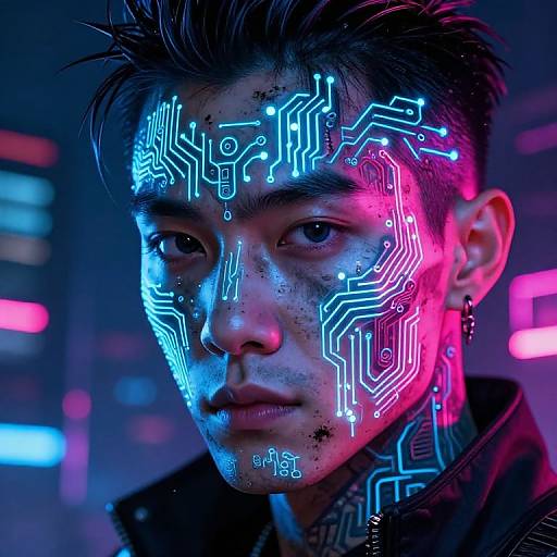 Cyberpunk Glowing Face Tattoos
