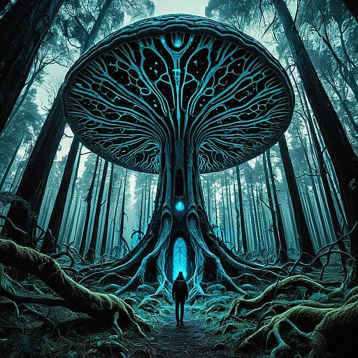 Ethereal Glowing Mushroom Grove in Mystical Forest