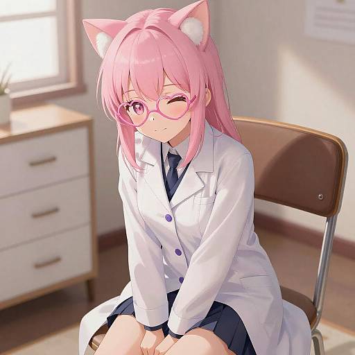 Pink-Haired Anime Girl in Lab Coat