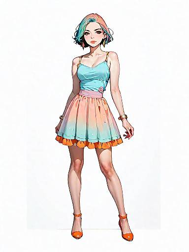 Stylish Woman in Colorful Summer Dress