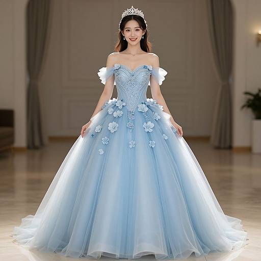 Elegant Young Woman in Blue Gown