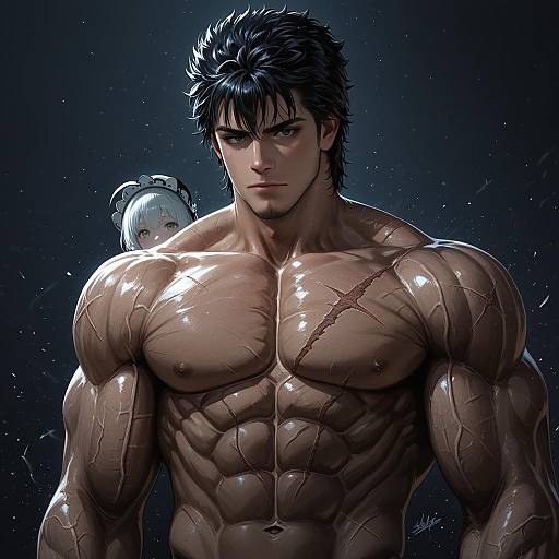 Illustration of Kenshiro, hokuto no ken in the style of Shake-o