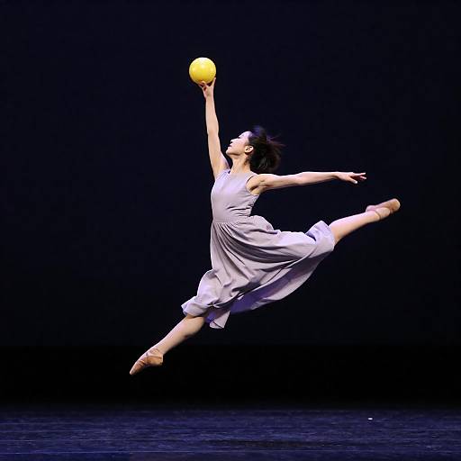 Dancer Mid-Leap Under Three Spotlights