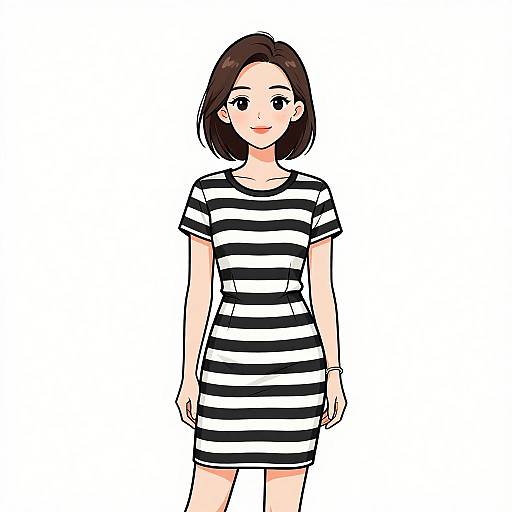 Smiling Woman in Casual Striped Dress