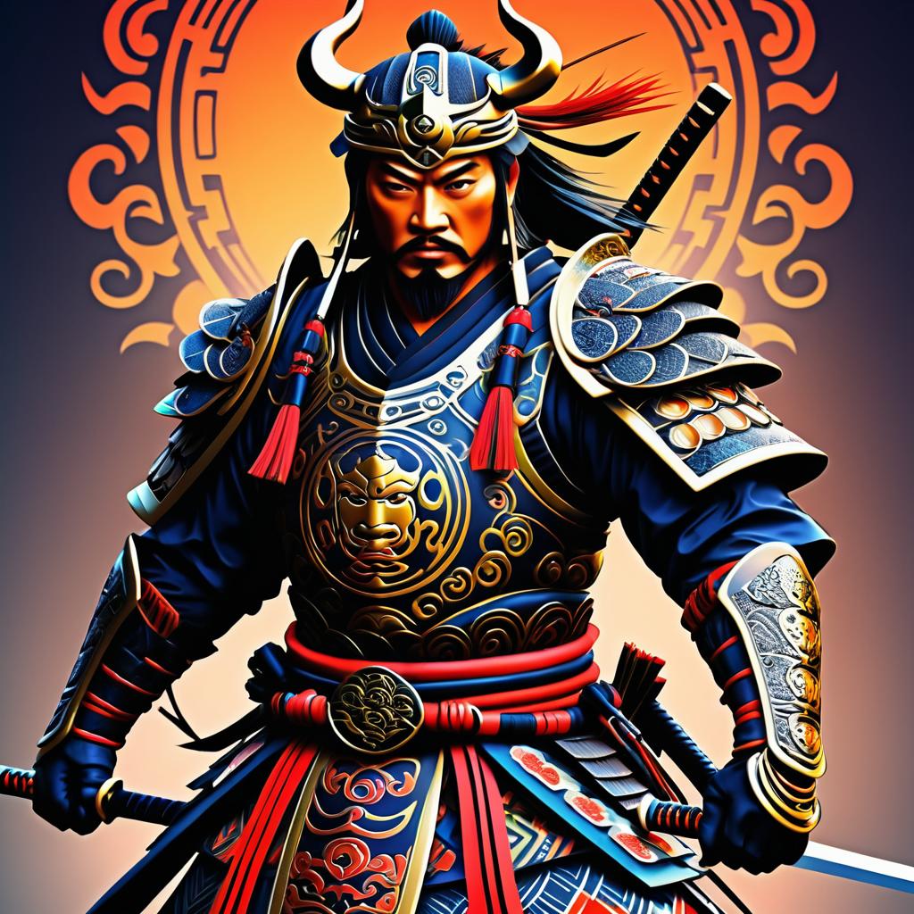 Determined Samurai in Tribal Art Style