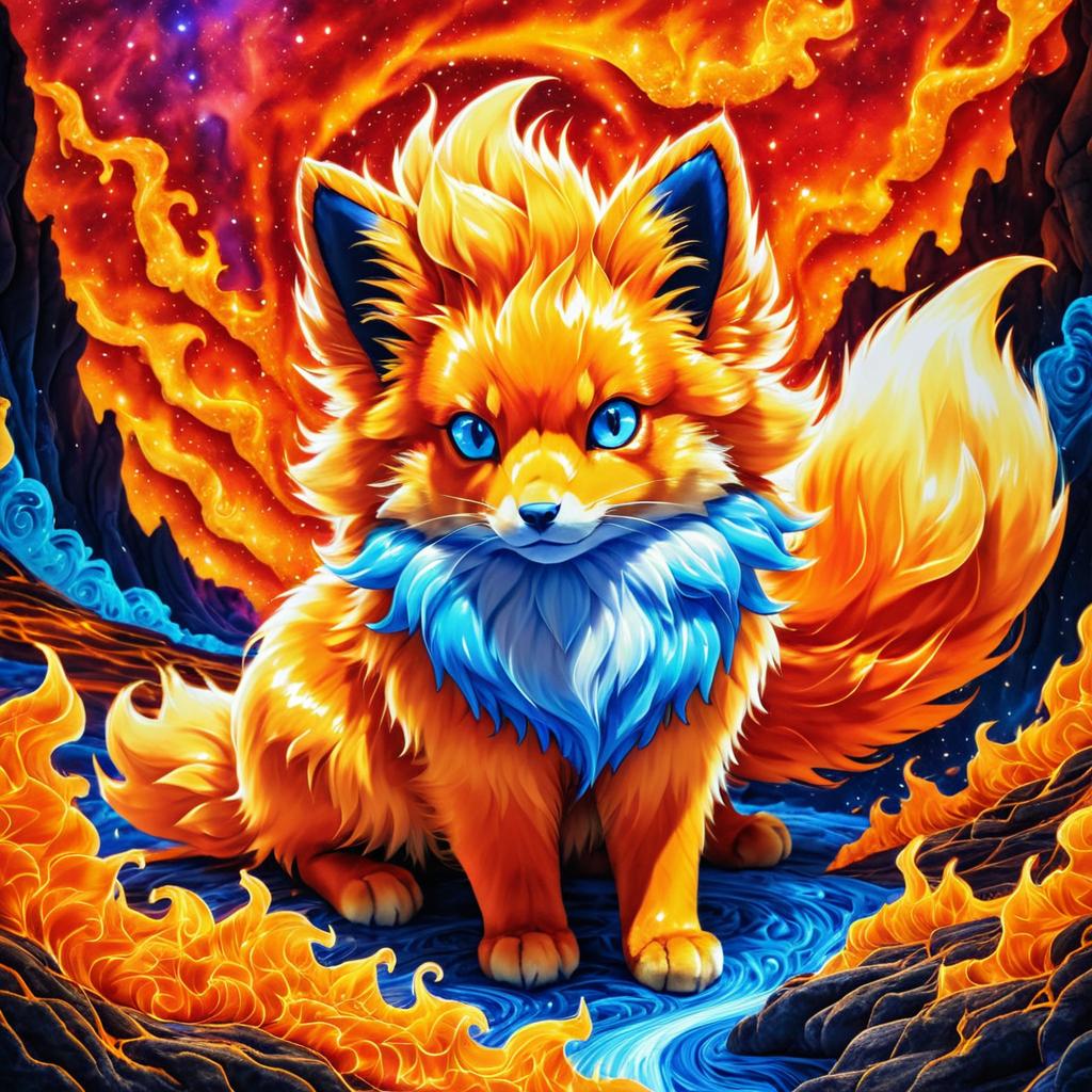 Radiant Flareon Portrait in Fiery Landscape