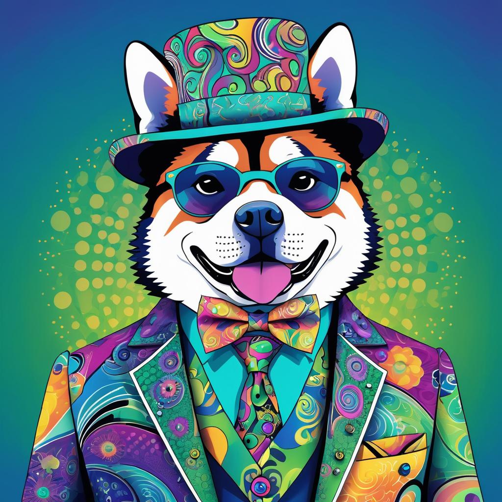 Psychedelic Akita in Stylish Attire